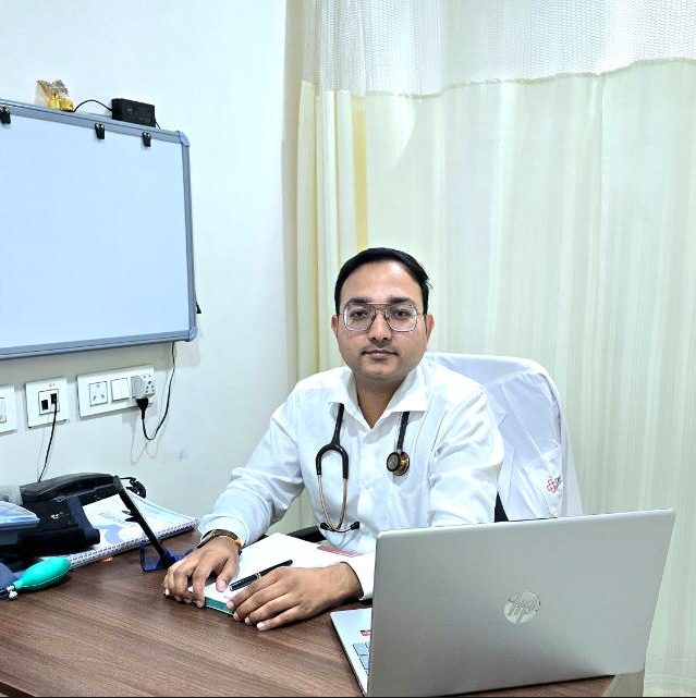 Dr. Ekansh Majavdia's consultation room at DNS Hospital, Indore